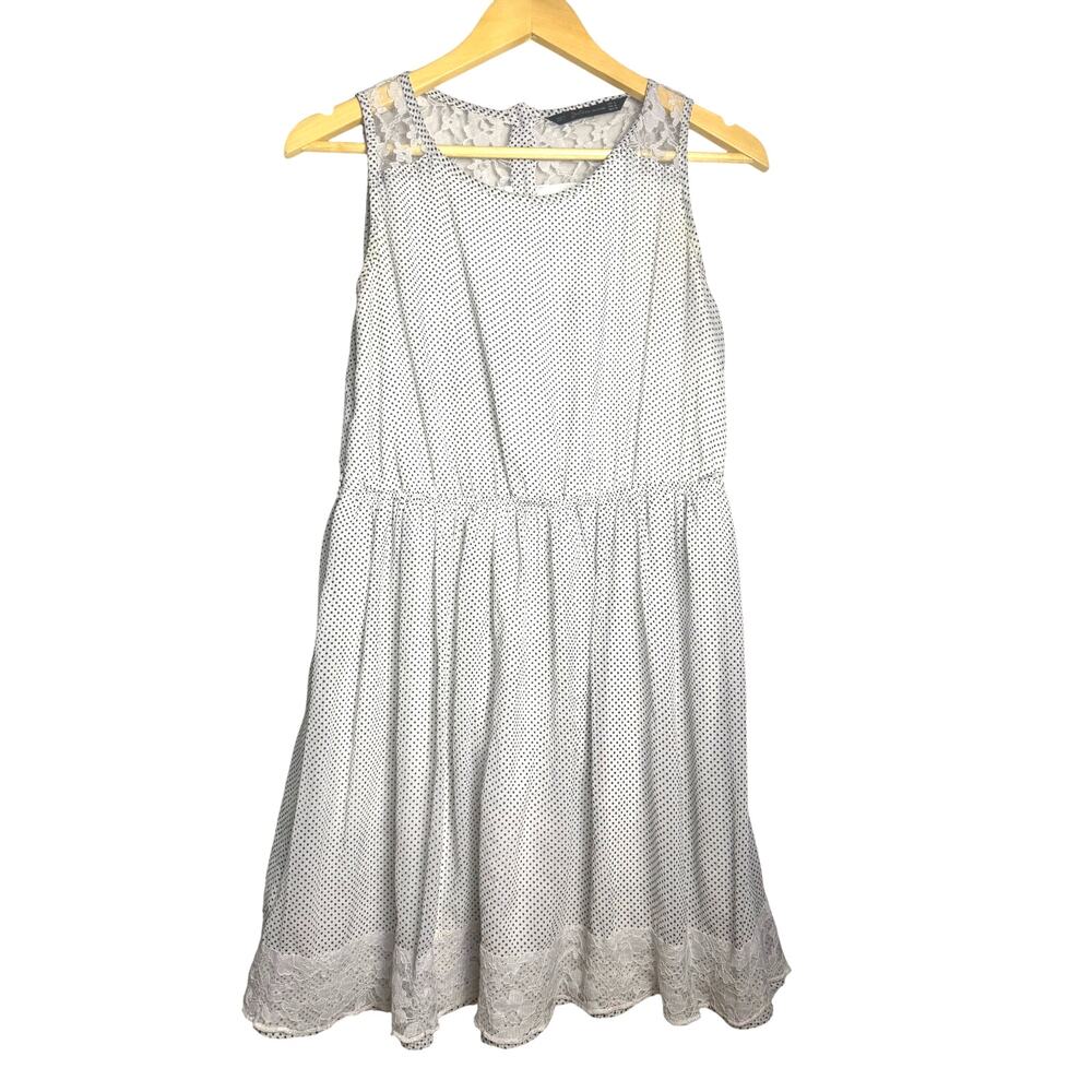 ZARA Trafaluc Collection White & Black Polka Dot Dress w/ Lace Trim, Size M